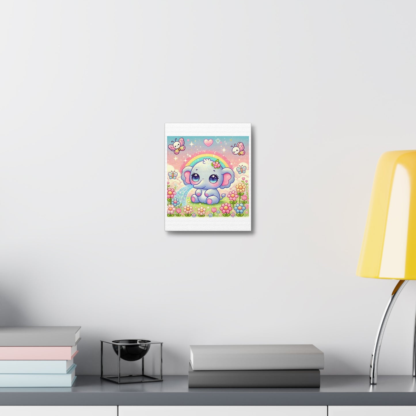 Pastel Rainbow Baby Elephant Floral Canvas Wall Art