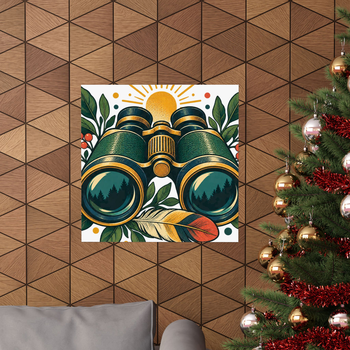 Retro Binoculars and Botanical Birdwatching Art Poster