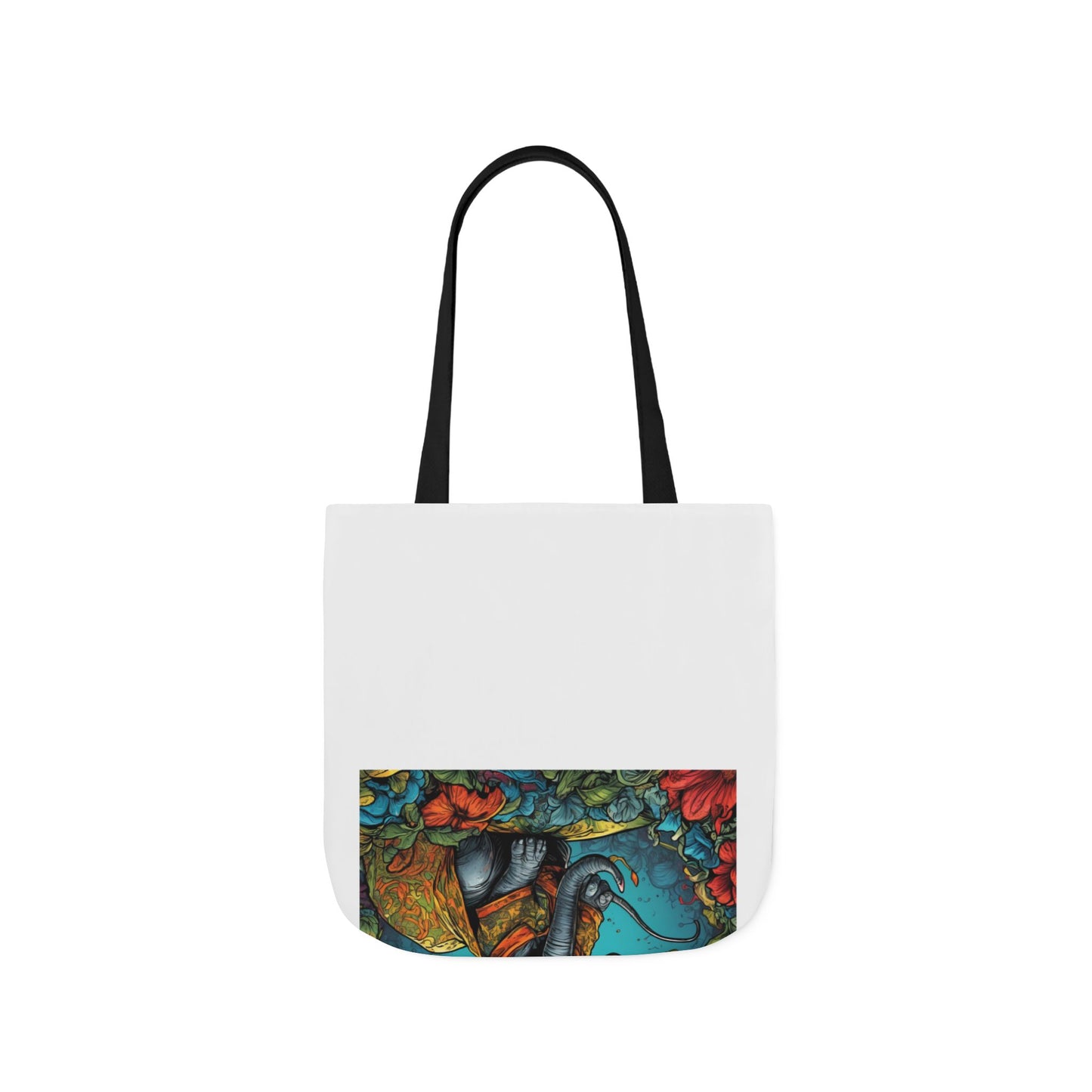 Colorful Storybook Elephant Floral Canvas Tote Bag