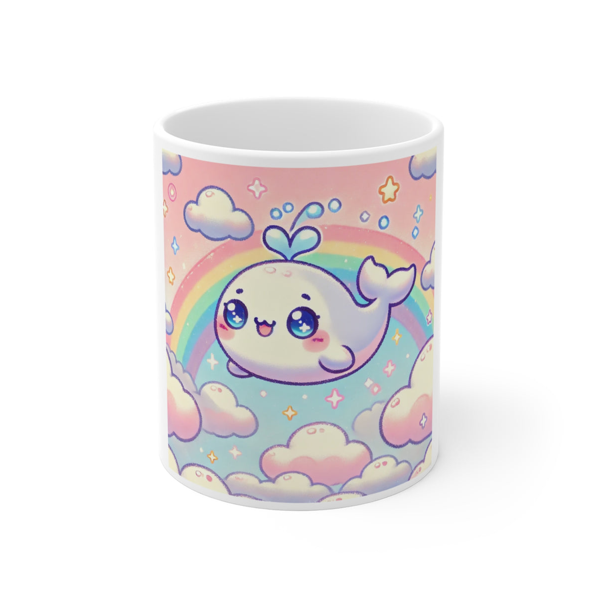 Kawaii Rainbow Whale Pastel Cloud Coffee Mug