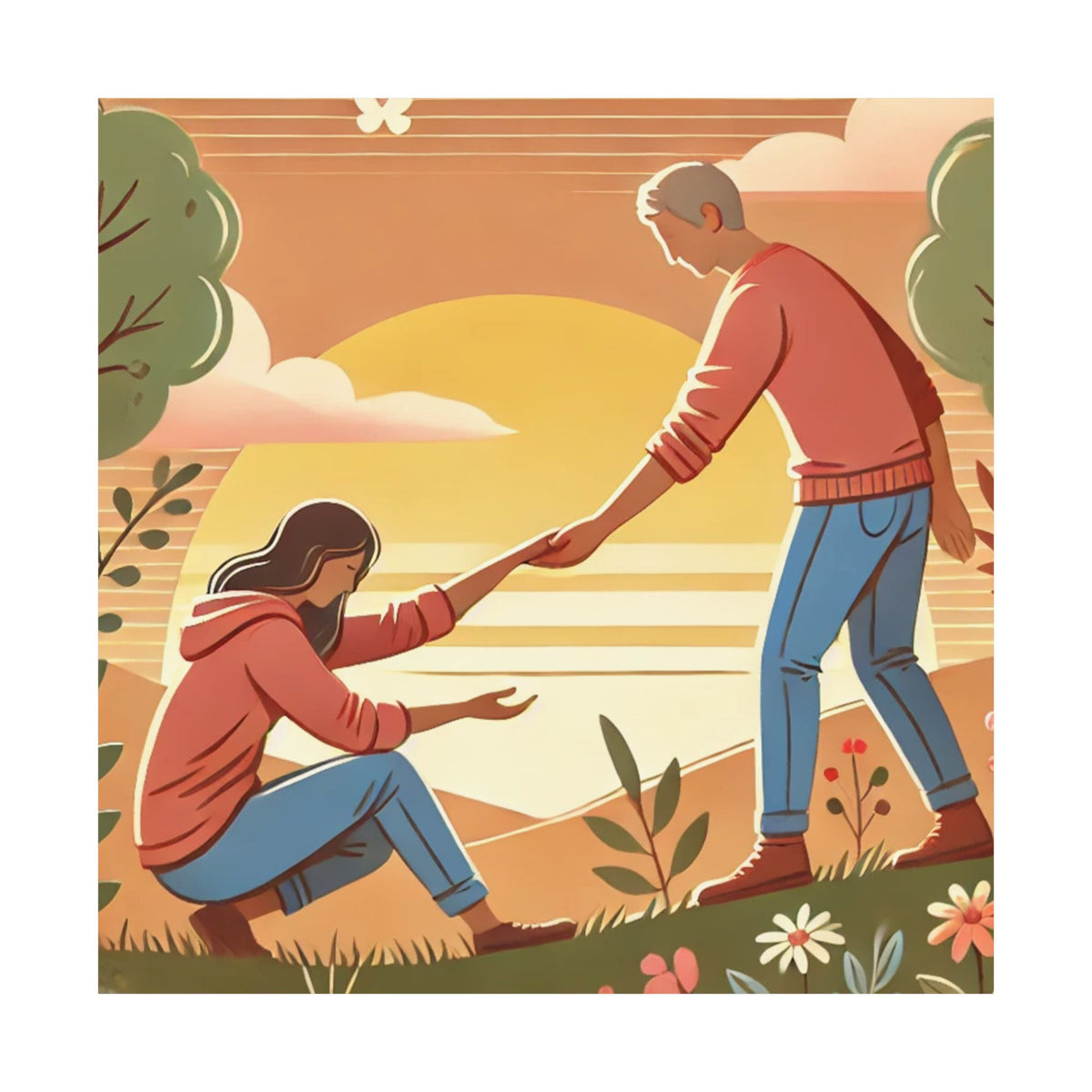 Helping Hands Sunset Garden Wall Art Poster