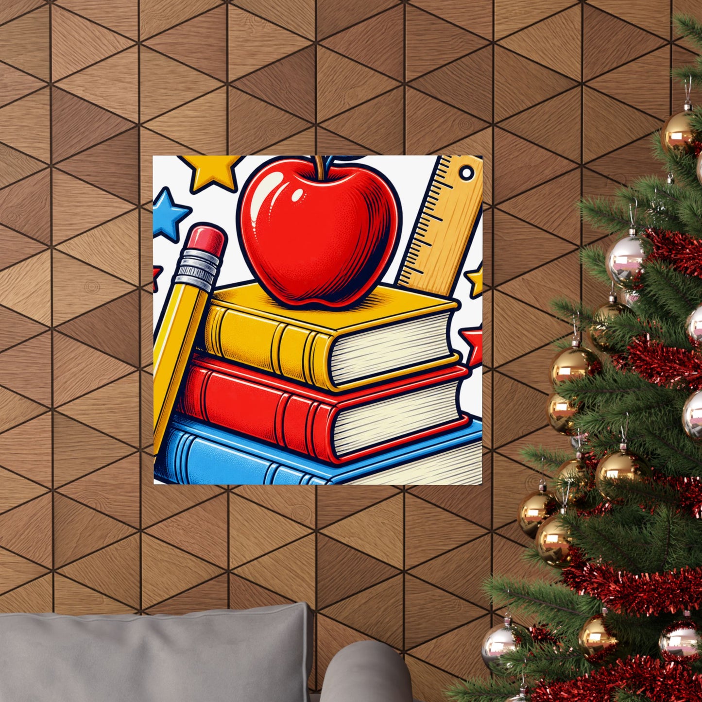 Retro School Books Apple Teacher Appreciation Art Poster