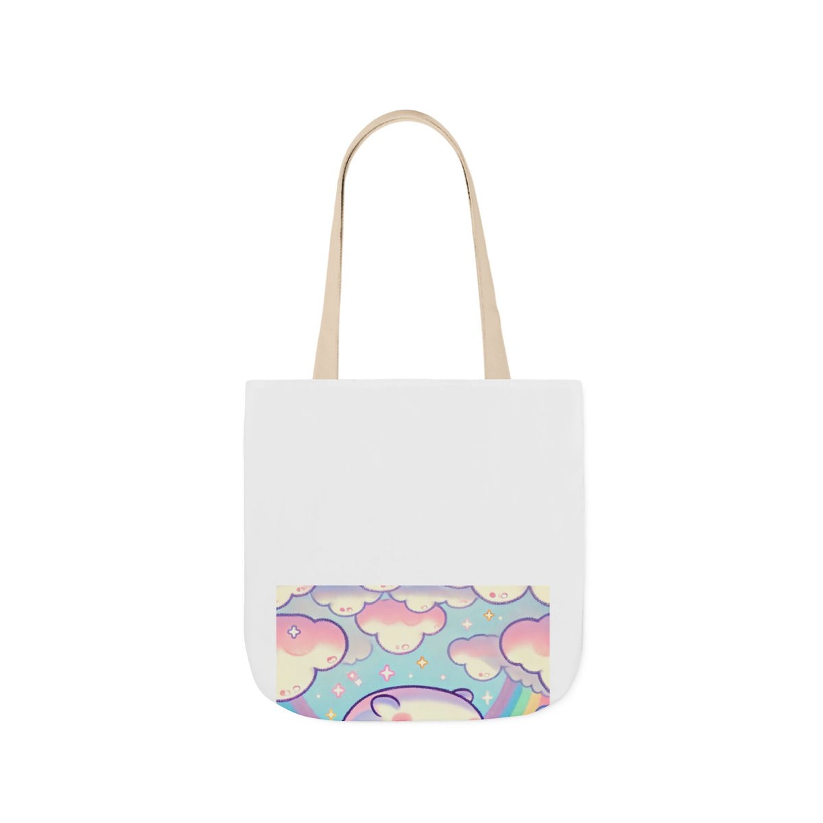 Kawaii Rainbow Whale Pastel Cloud Canvas Tote Bag