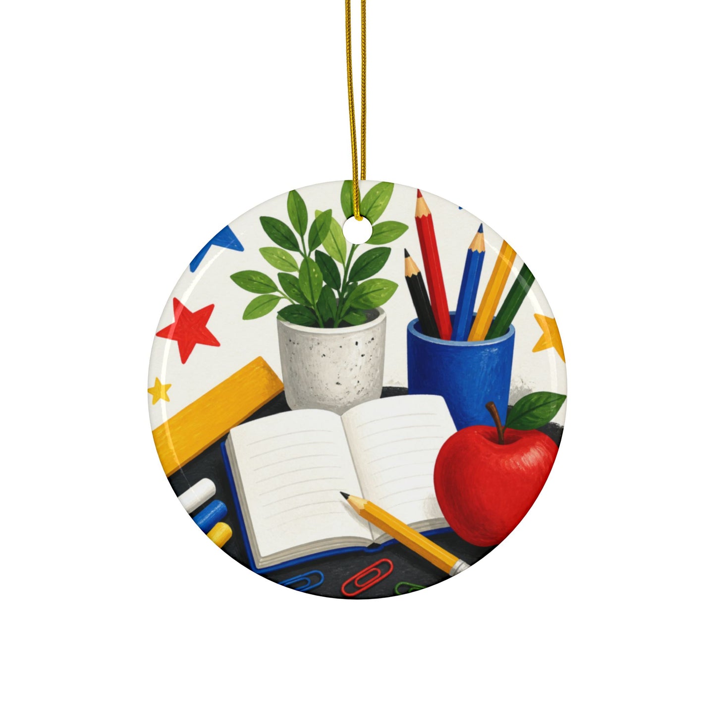 Colorful Classroom Supplies Teacher Appreciation Art Ceramic Ornament, Holiday K
