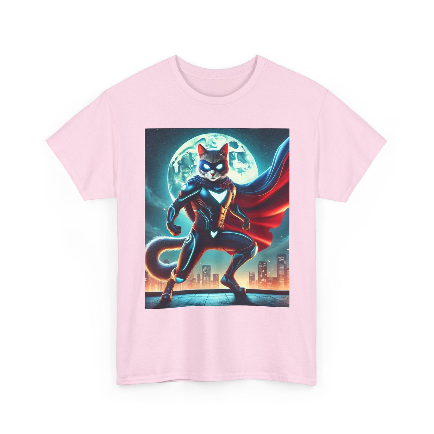 Superhero Cat T-Shirt Funny Graphic Tee with Cool Comic Style Design, Soft Cotton Casual Shirt Cat Lovers, Men, Women & Kids
