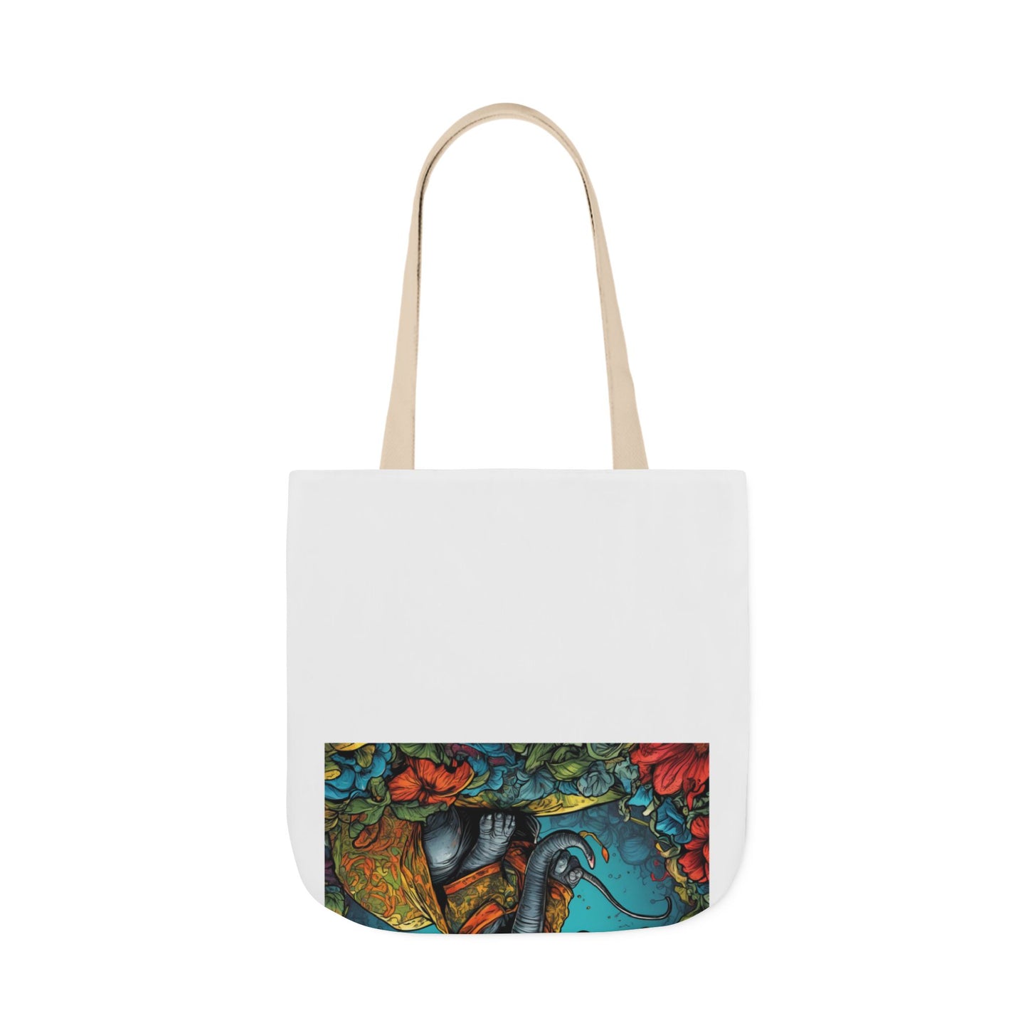 Colorful Storybook Elephant Floral Canvas Tote Bag