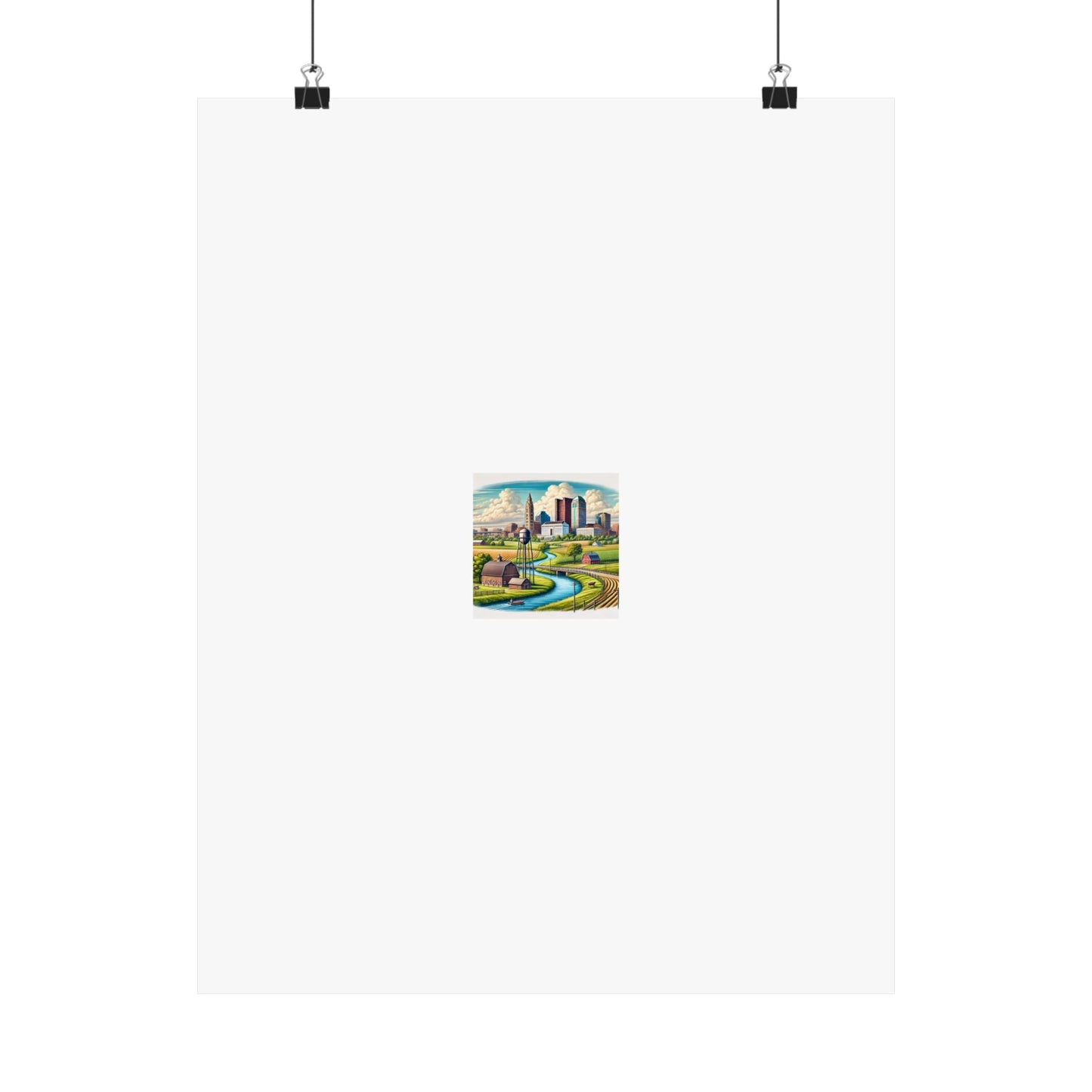 Rural River City Skyline Hometown Landscape Poster Art