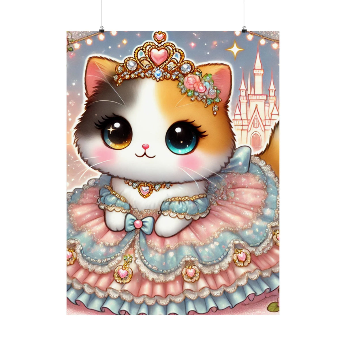 Pastel Princess Calico Cat Fantasy Wall Art Poster
