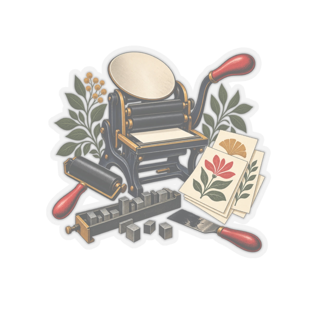 Botanical Letterpress Printshop Sticker