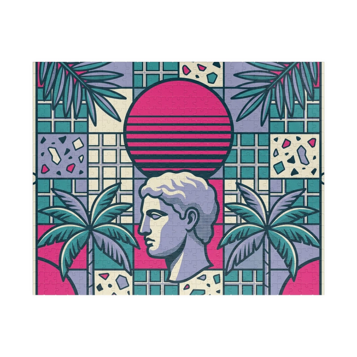 Vaporwave Roman Bust Puzzle | Retro Sunset Palm Trees 252-520-1014 pcs