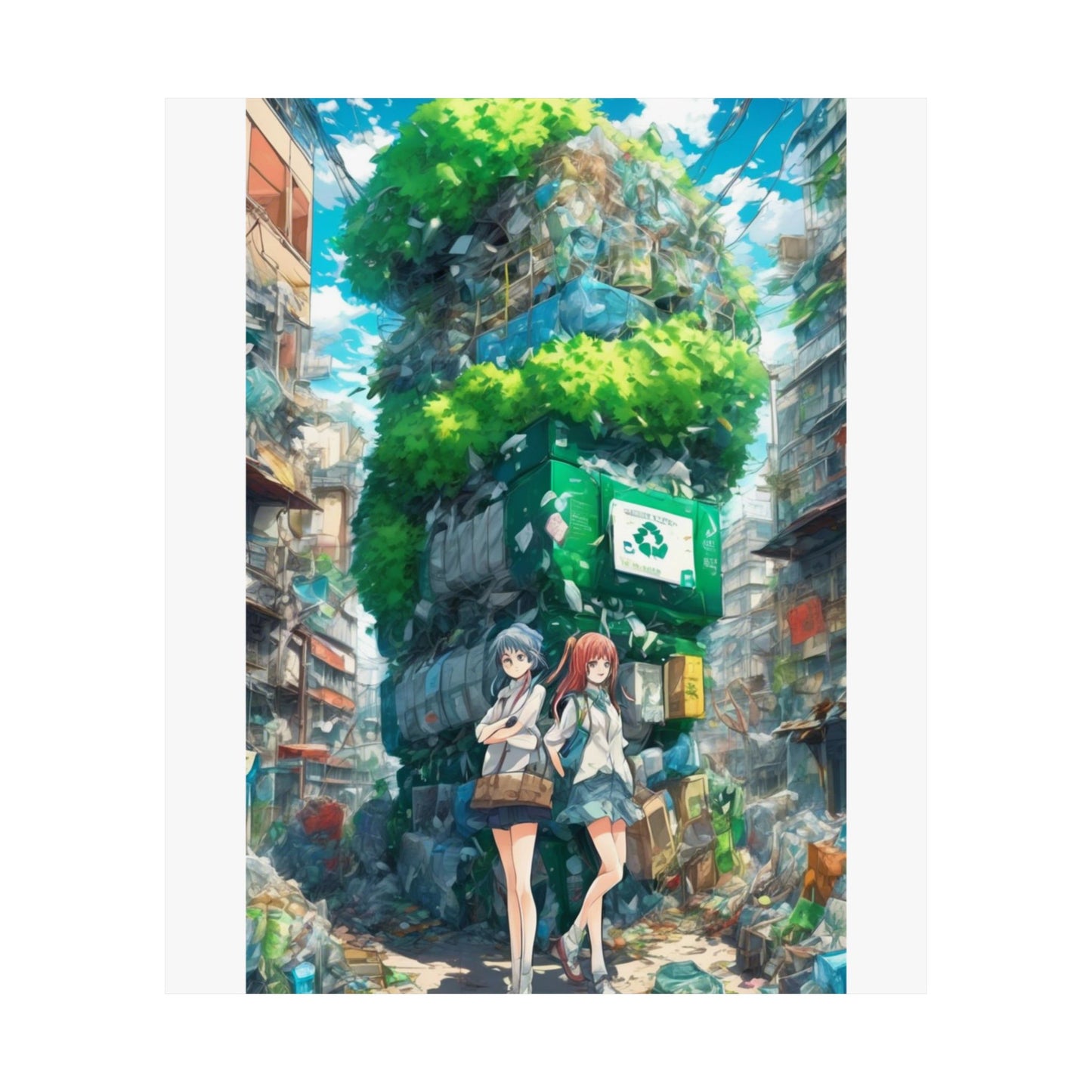 Urban Recycling Anime Friends Green City Wall Poster