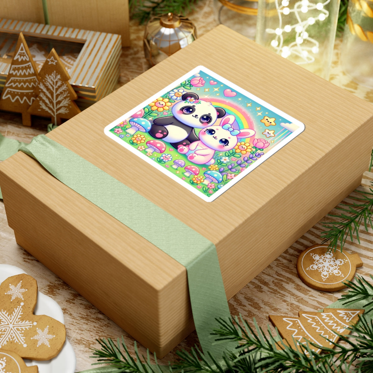 Pastel Panda and Bunny Rainbow Garden Sticker