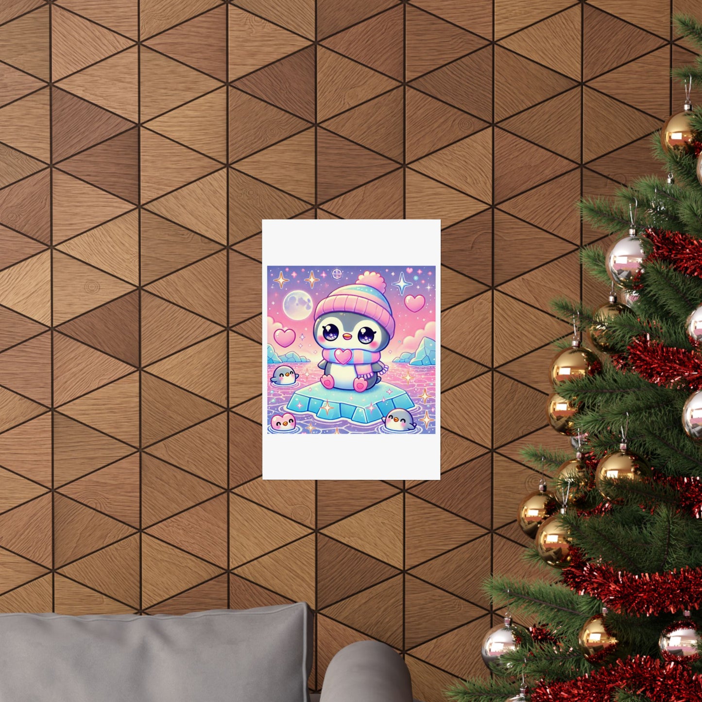 Cute Winter Penguin Ice Floe Kawaii Art Poster
