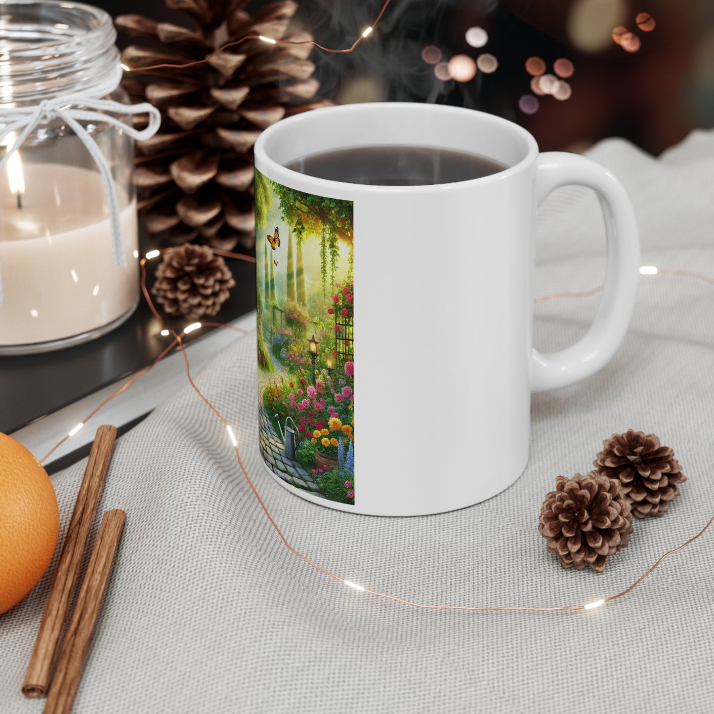 Sunlit Spring Flower Garden Bench Coffee Mug