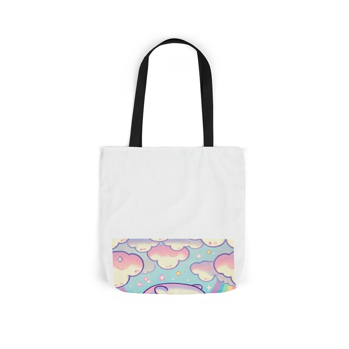 Kawaii Rainbow Whale Pastel Cloud Canvas Tote Bag