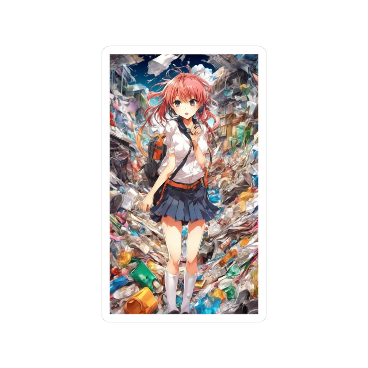 Recycling Day Anime Schoolgirl Eco Street Art Sticker