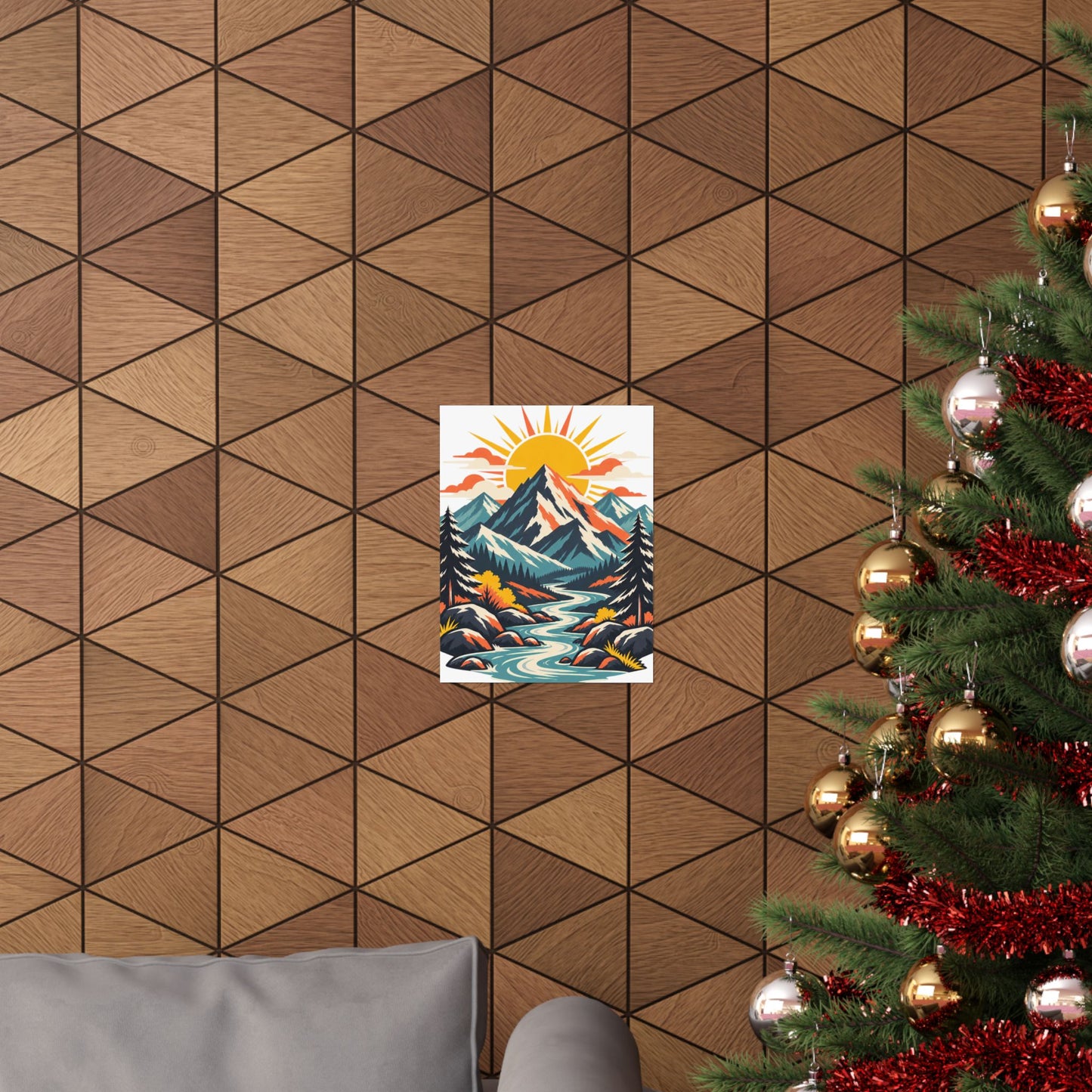 Alpine Sunrise River Mountain Adventure Art Poster