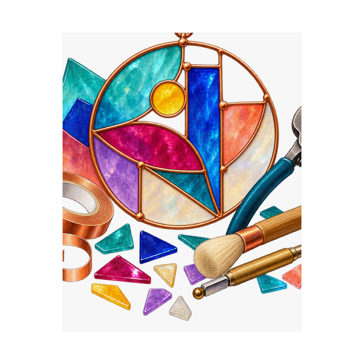 Abstract Stained Glass Suncatcher Workshop Poster