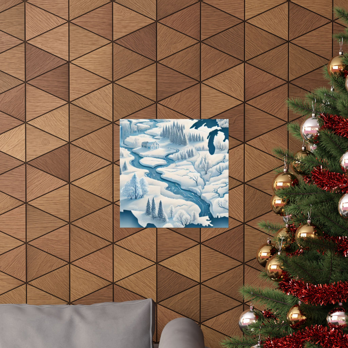 Winter USA Dreamscape Snowy Map Poster Wall Art Decor