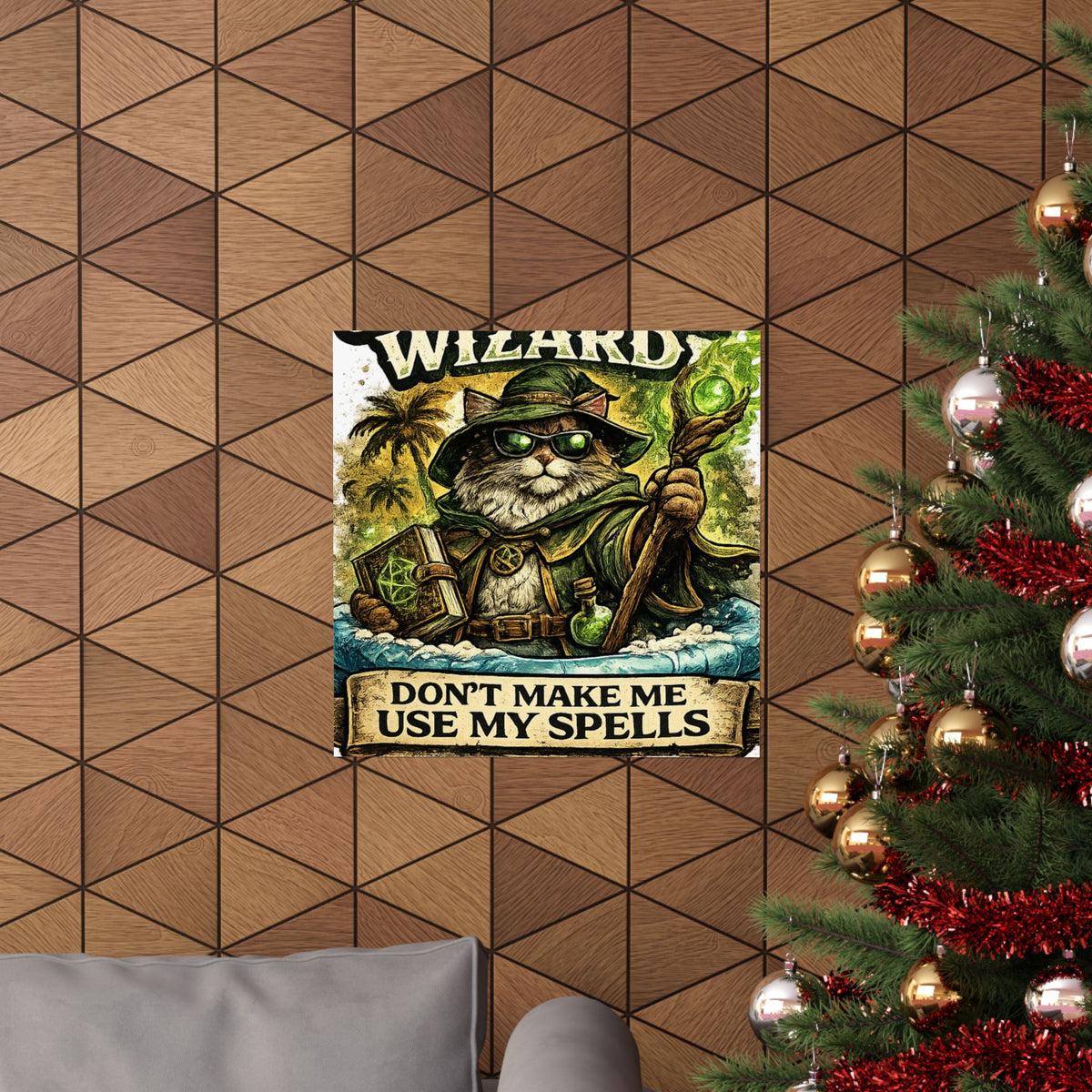 Crazy Cat Wizard Funny Fantasy Magic Art Poster