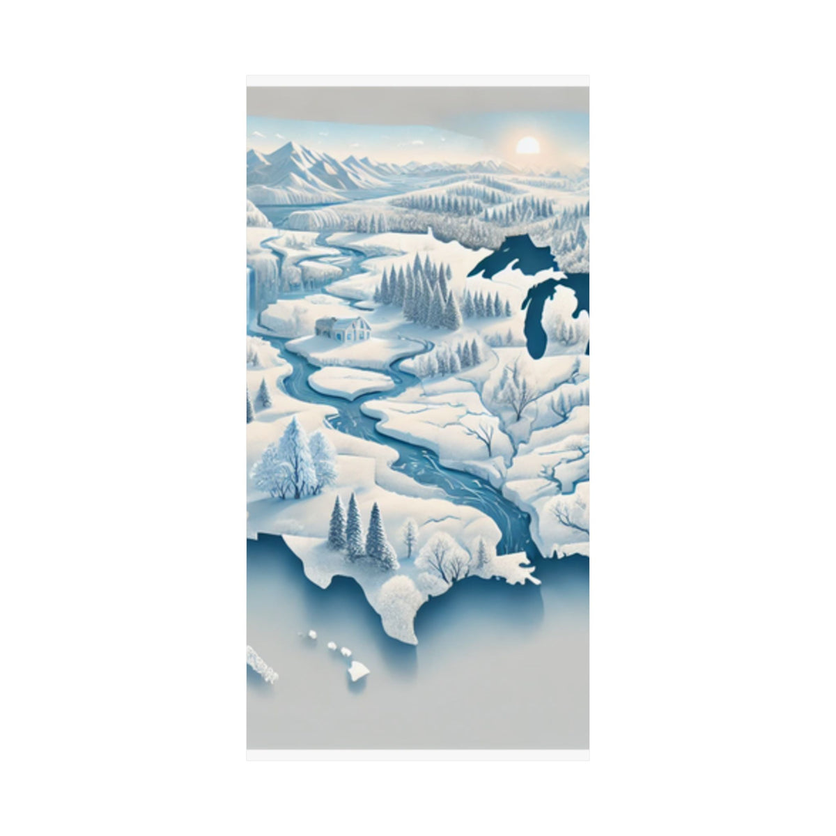 Winter USA Dreamscape Snowy Map Poster Wall Art Decor