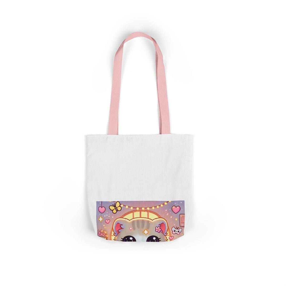 Cozy Kawaii Knitting Cat Pastel Yarn Canvas Tote Bag