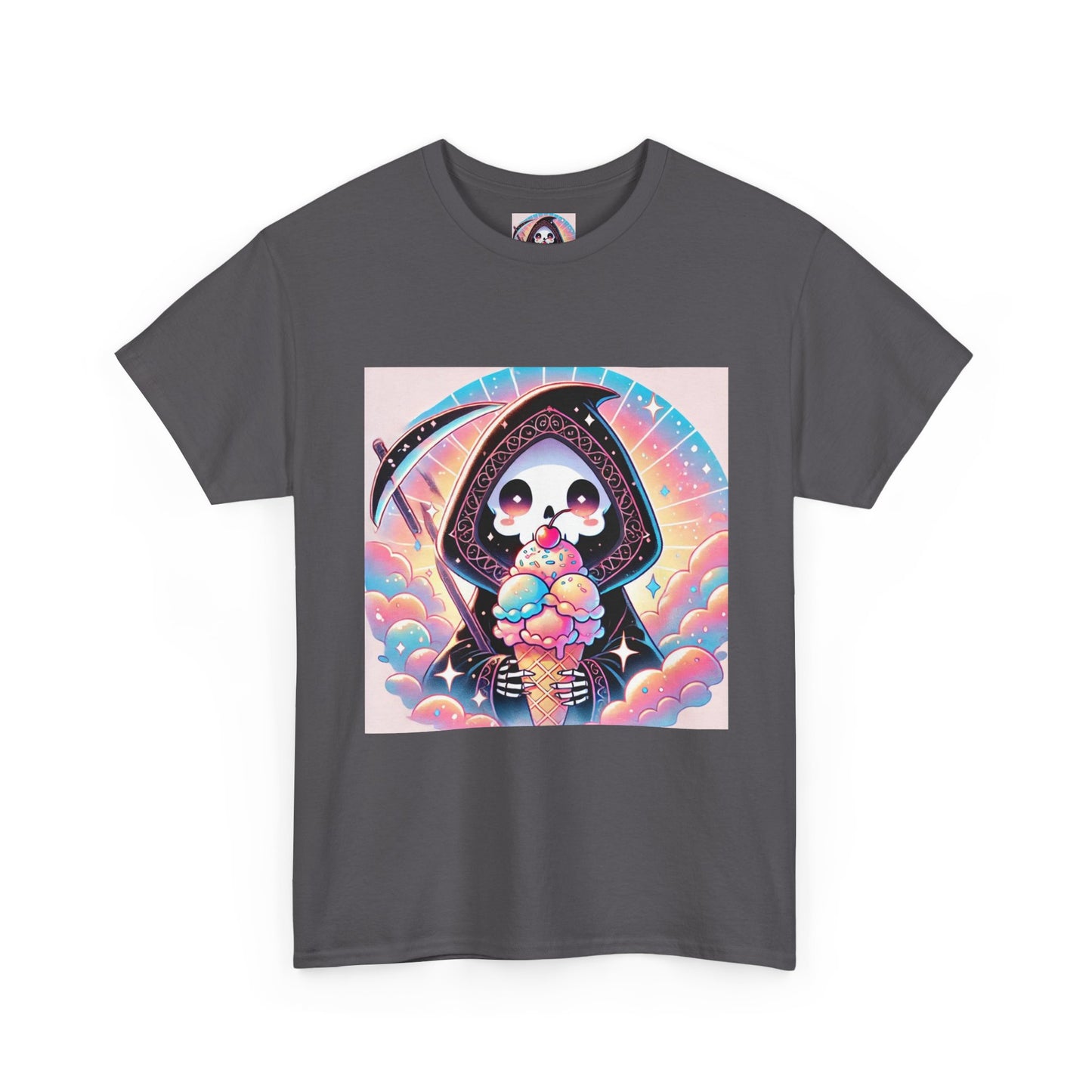 Grim Reaper with Ice Cream Kawaii Anime Unisex Heavy Cotton Tee - Fun & Stylish Graphic T-Shirt - Great Gift for Anime Fans!