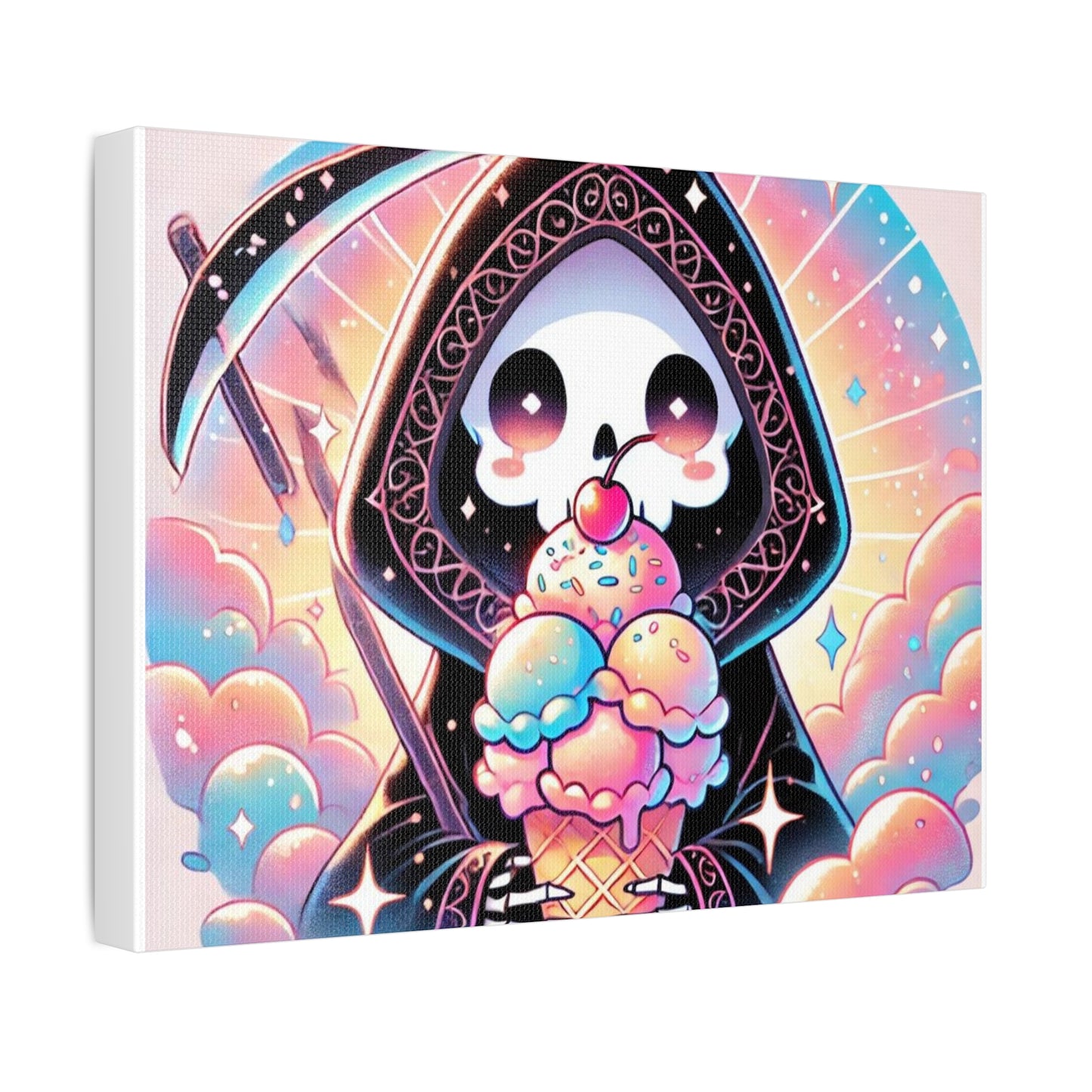 Cute Grim Reaper Ice Cream Pastel Canvas Art