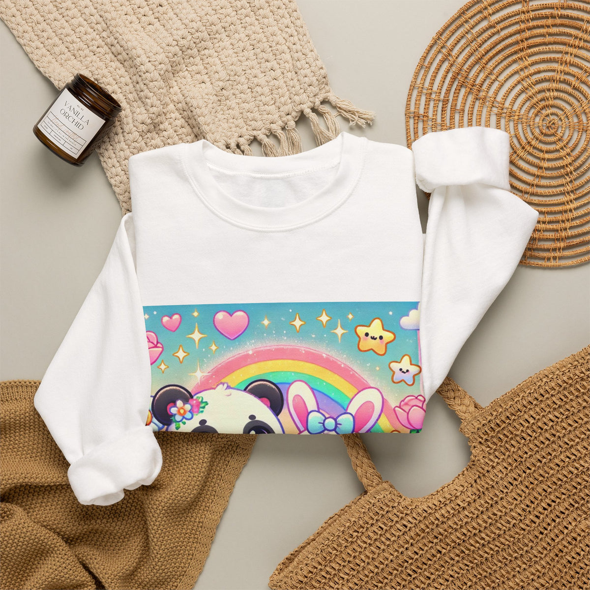 Pastel Panda and Bunny Rainbow Garden Sweatshirt