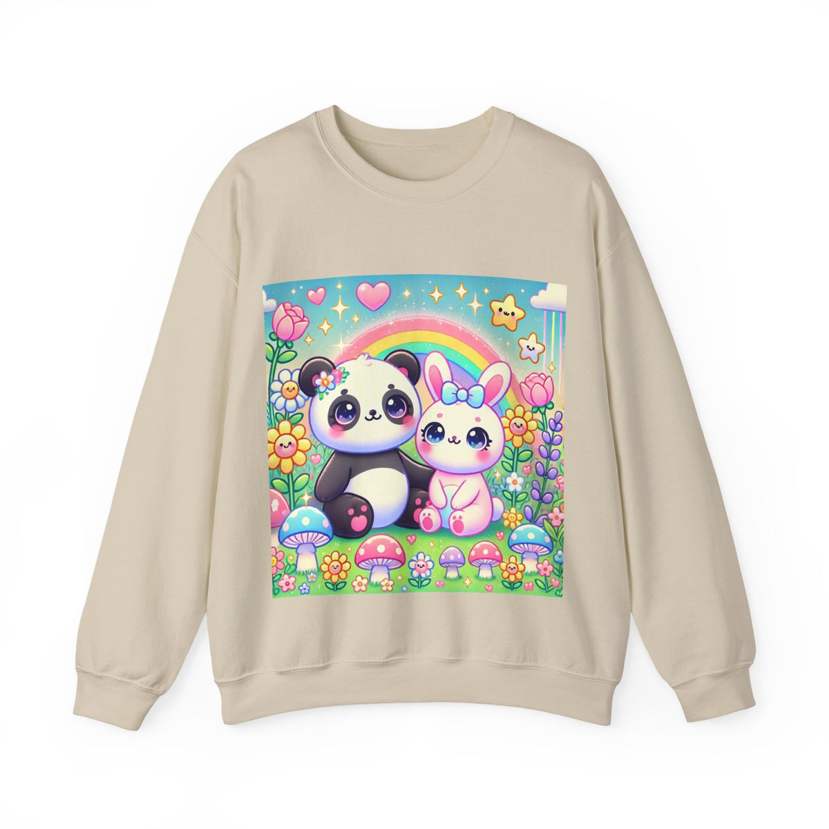 Pastel Panda and Bunny Rainbow Garden Sweatshirt