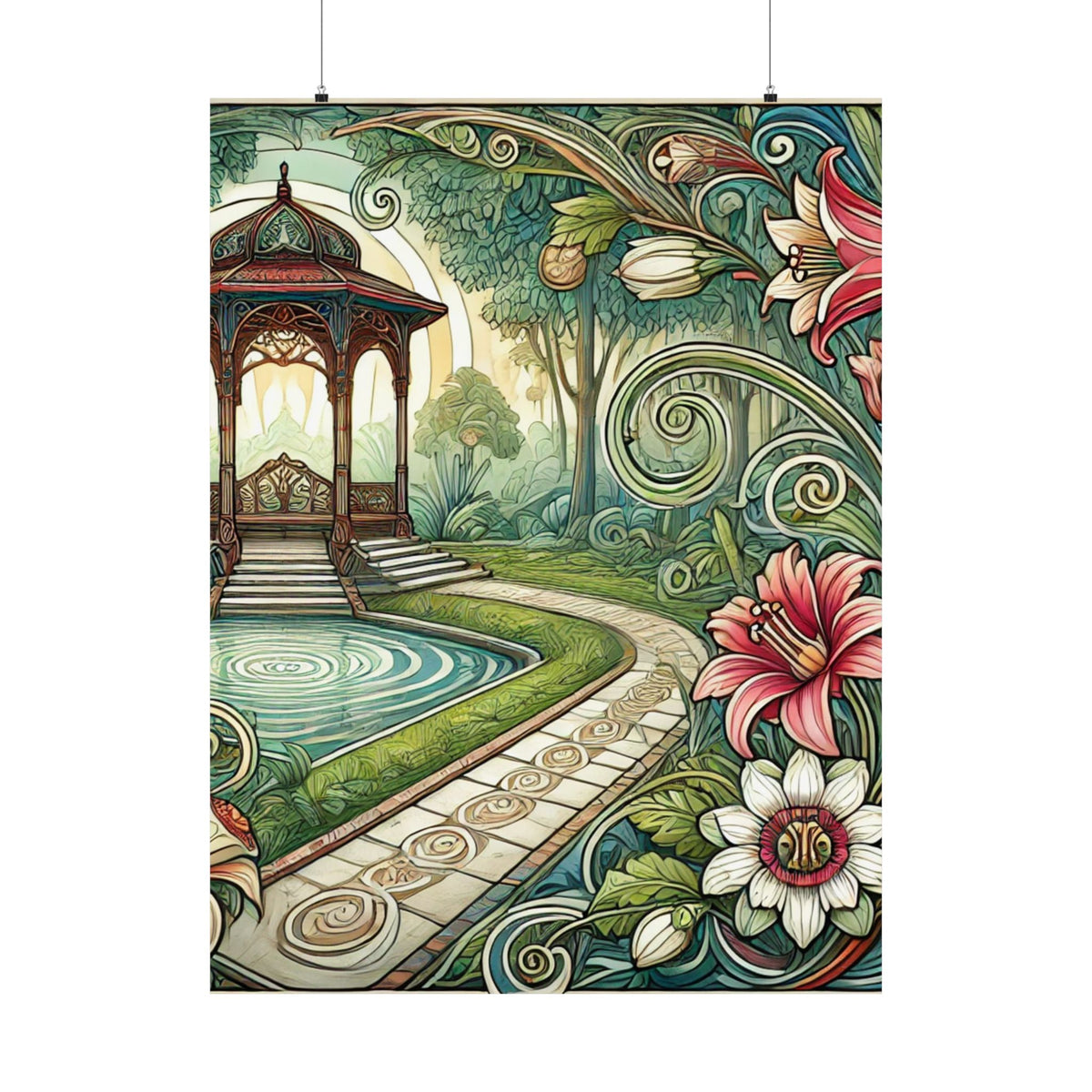 Botanical Gazebo Garden Art Nouveau Wall Art Poster