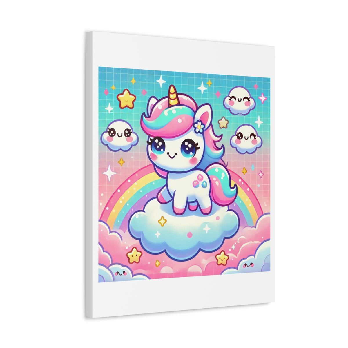 Pastel Rainbow Unicorn Cloud Kawaii Canvas Wall Art