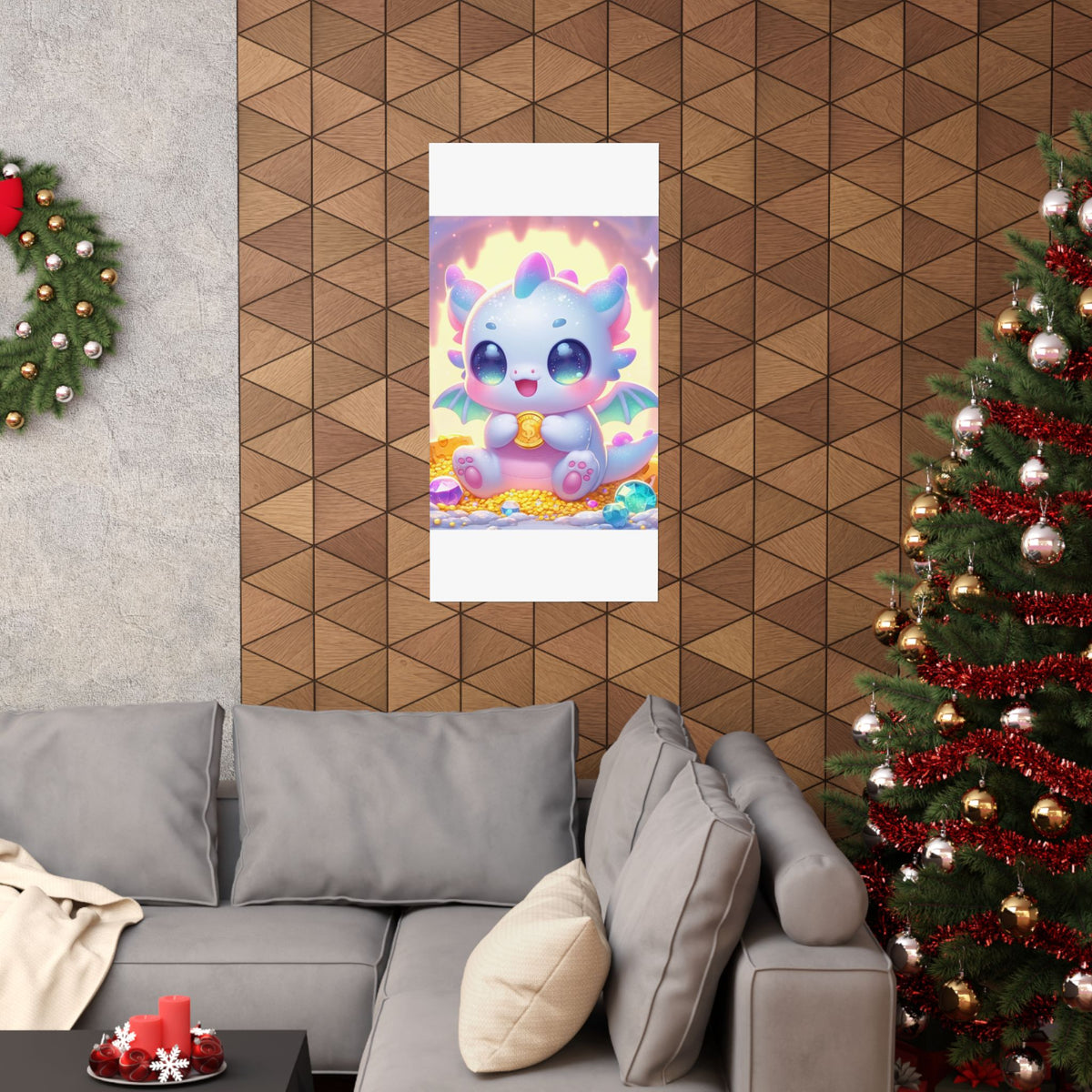 Pastel Treasure Dragon Kawaii Fantasy Wall Art Poster