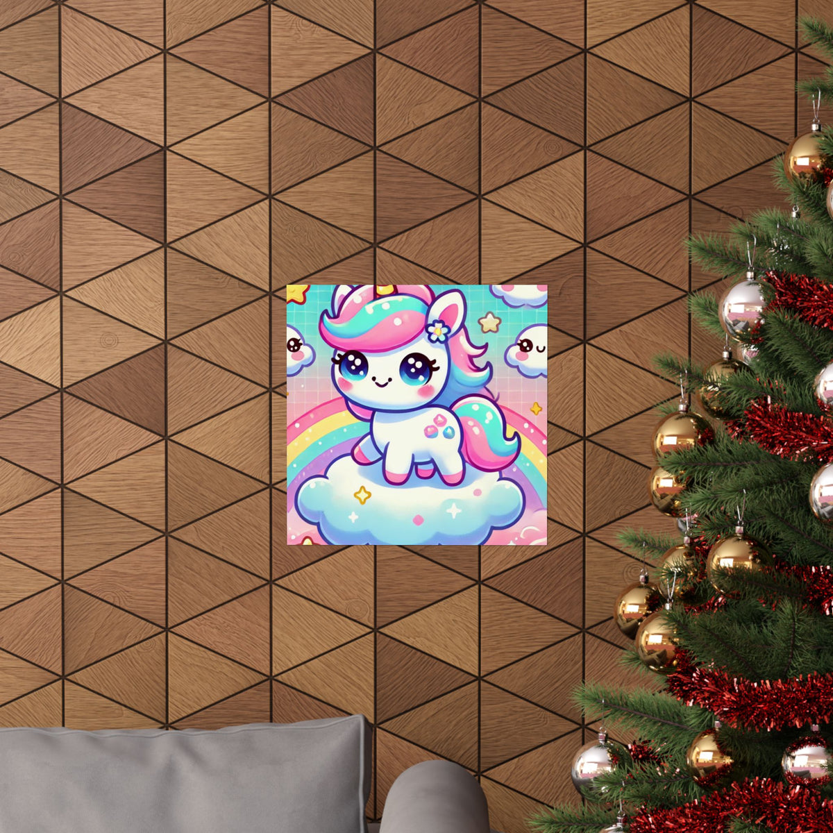 Pastel Rainbow Unicorn Cloud Kawaii Wall Art Poster
