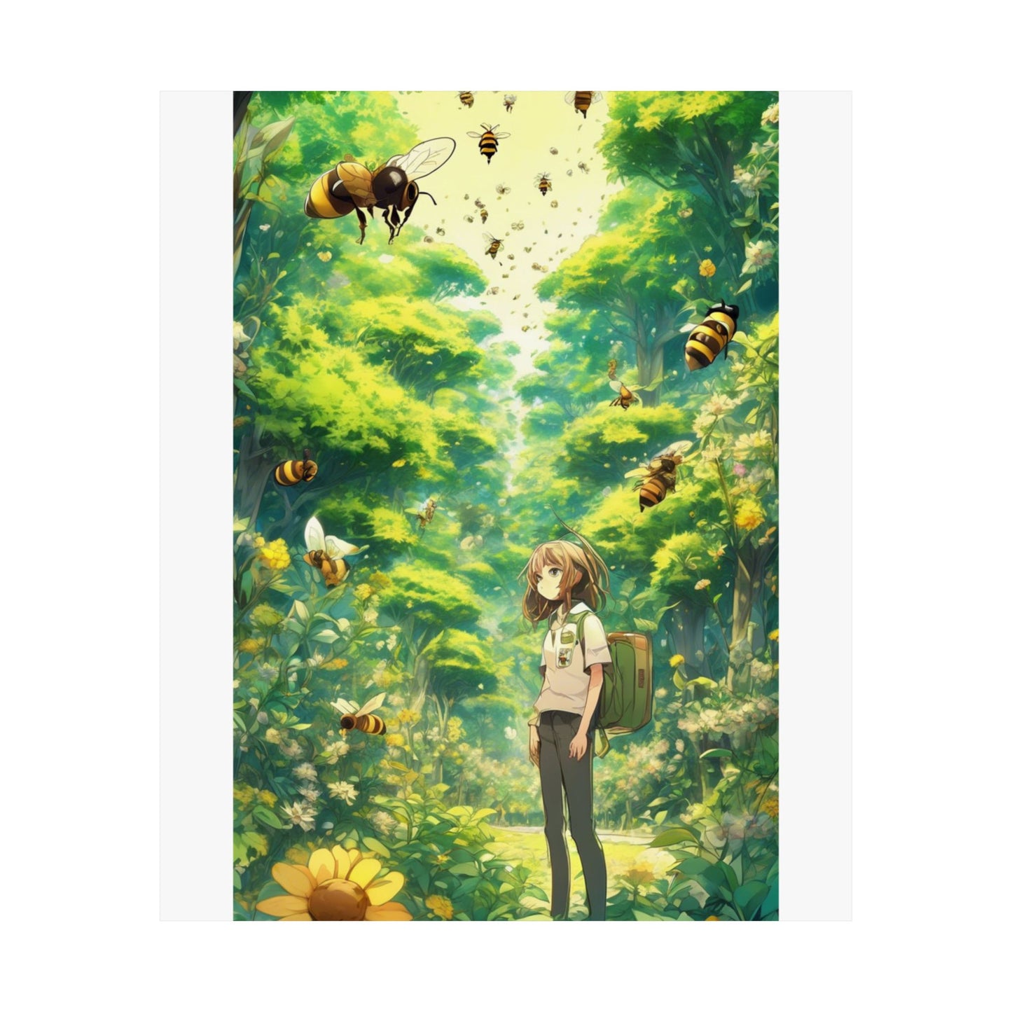 Bee Garden Explorer Anime Nature Art Poster