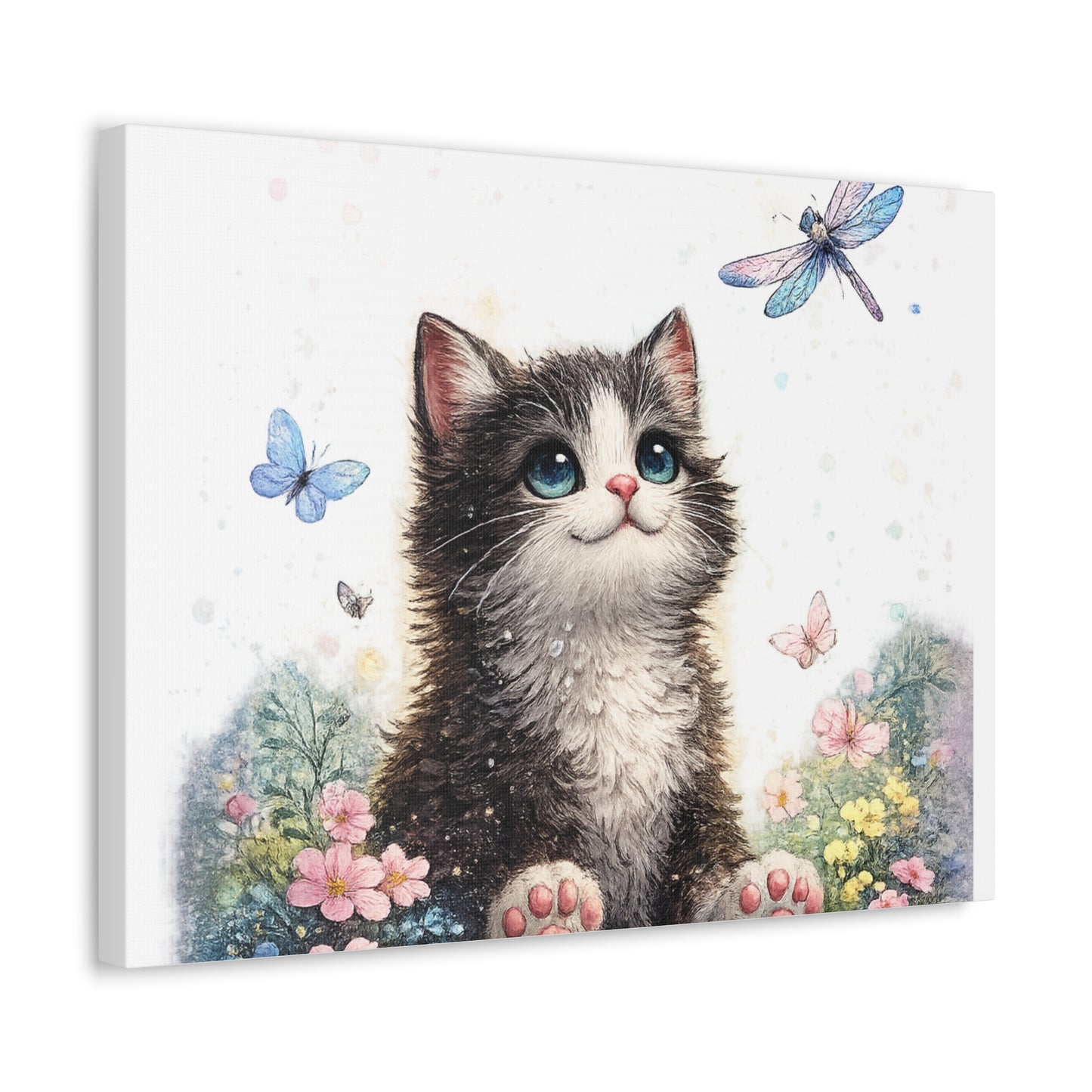 Whimsical Kitten Butterfly Garden Canvas Art