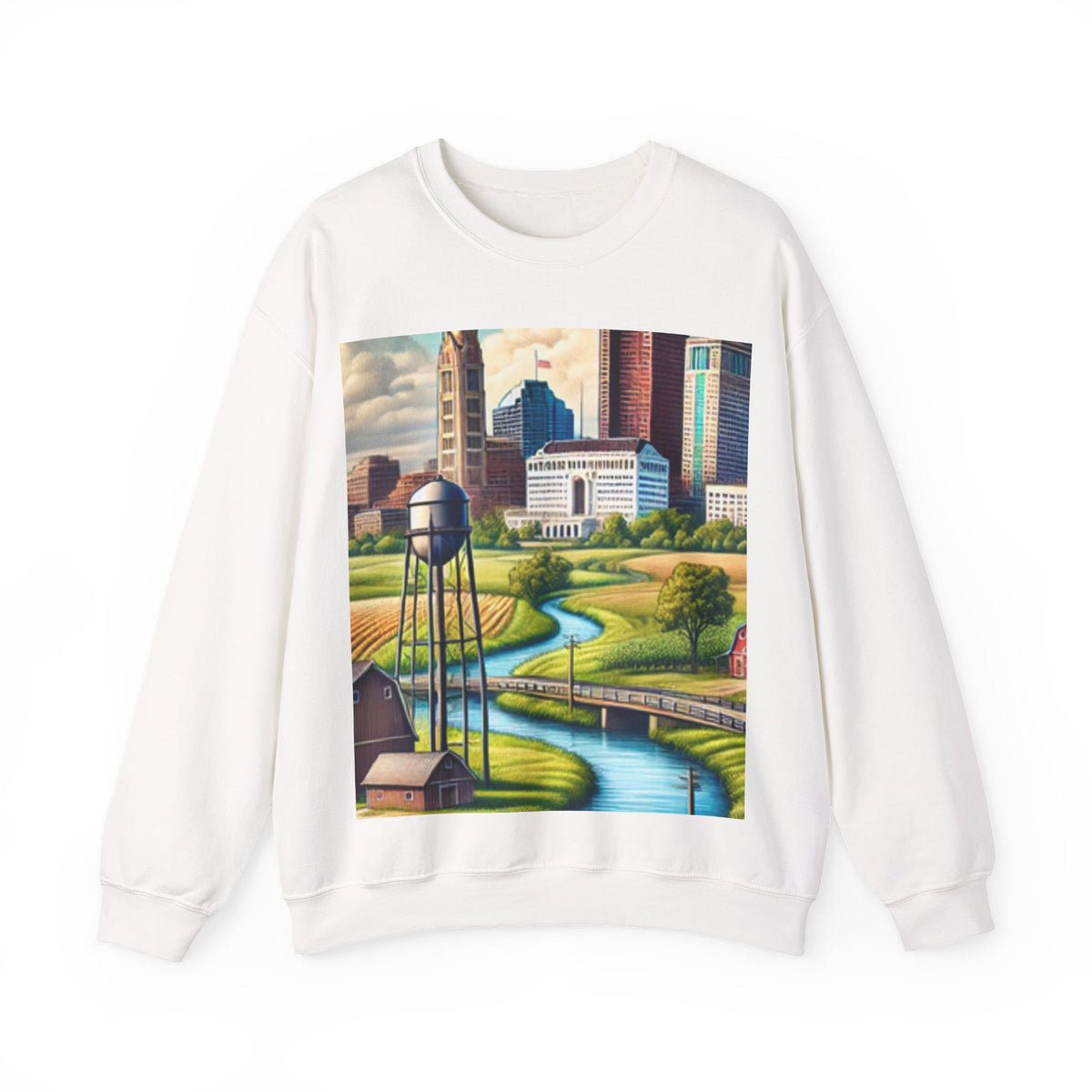 Rural River City Skyline Hometown Landscape Sweatshirt