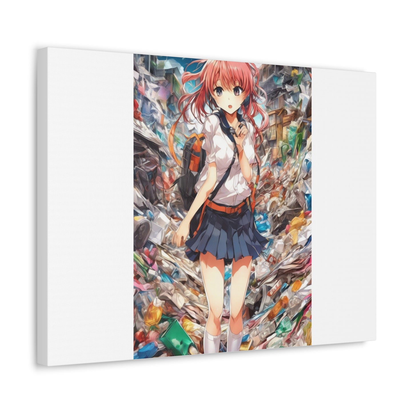 Recycling Day Anime Schoolgirl Eco Street Art Canvas