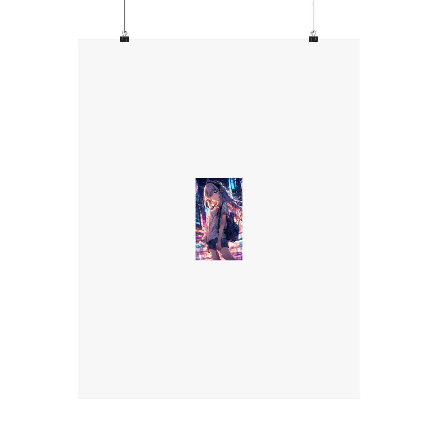 Anime City Night Heroine Portrait Neon Poster Art