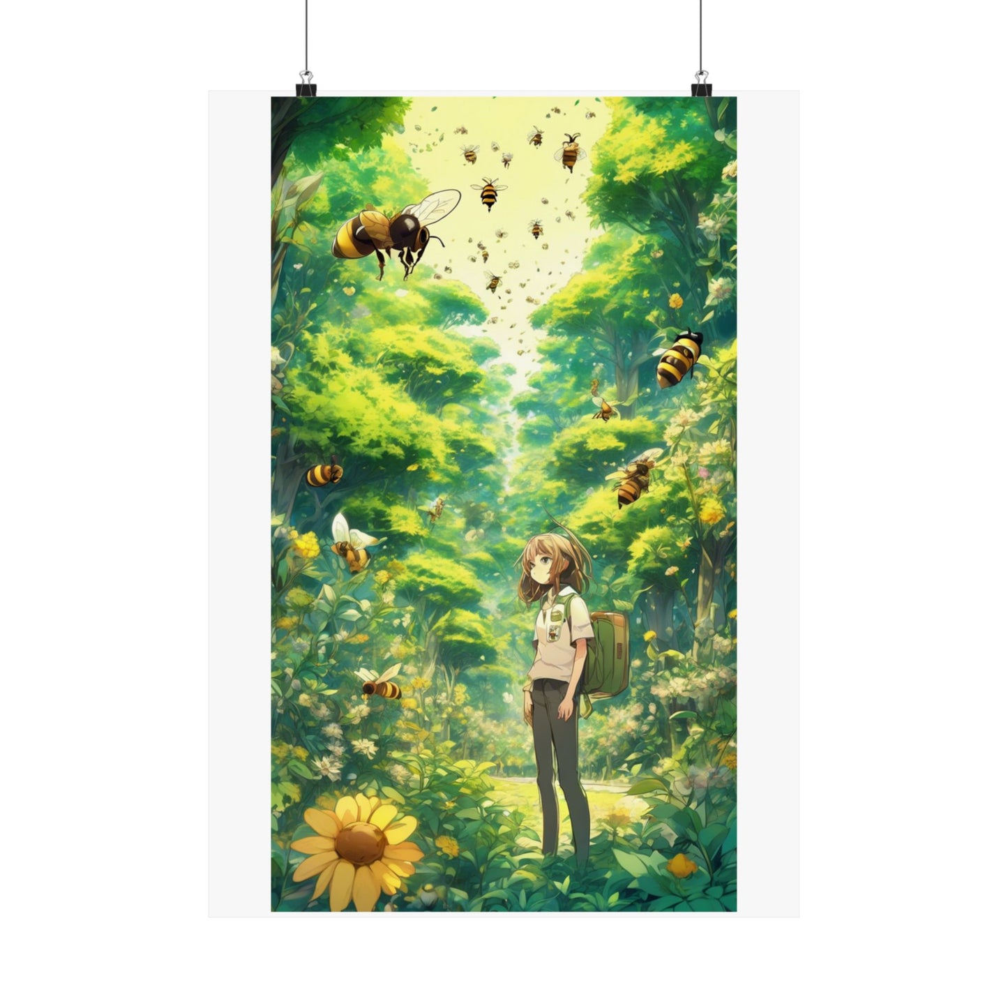 Bee Garden Explorer Anime Nature Art Poster