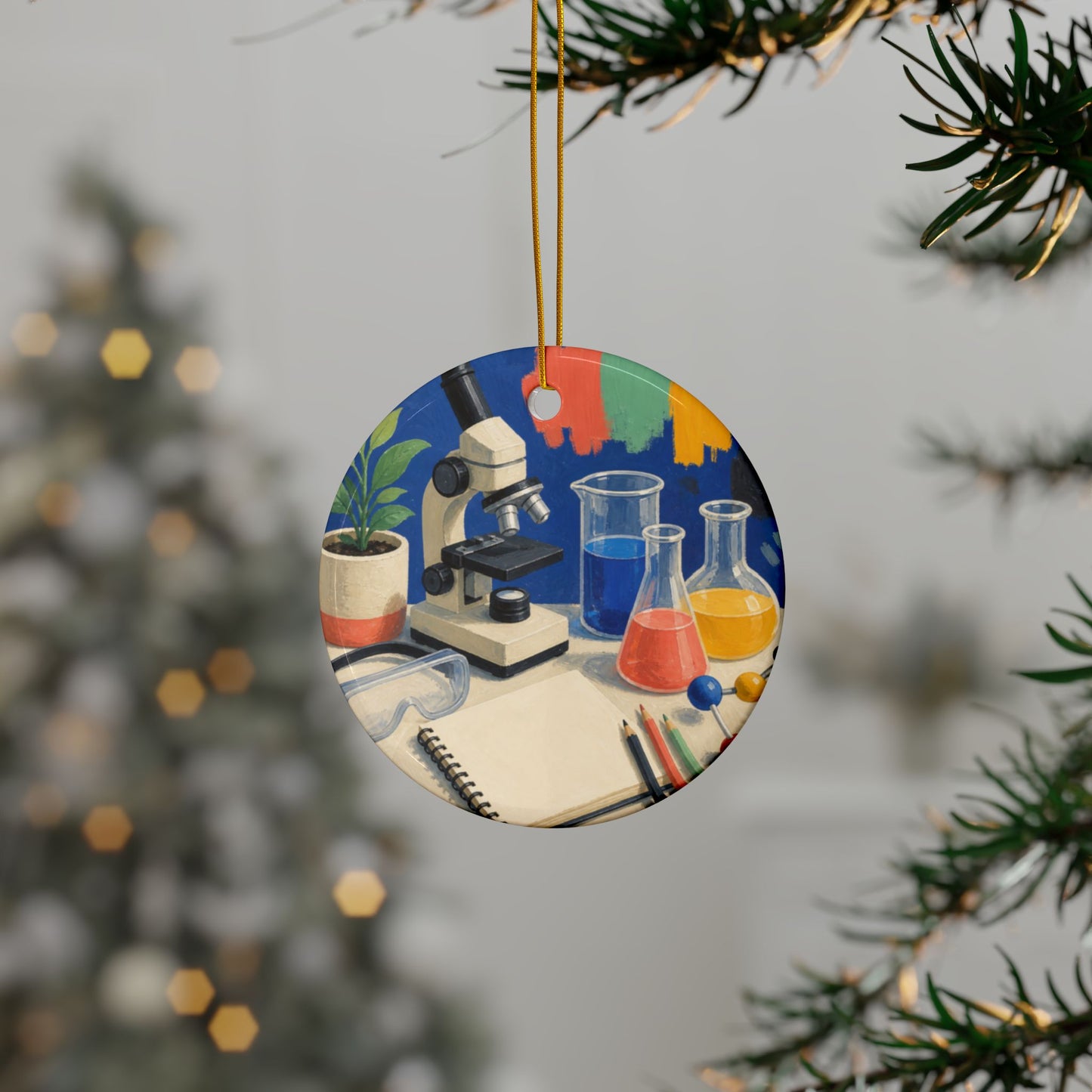 Colorful Science Lab Learning Art Ceramic Ornament, Holiday Keepsake and Gift