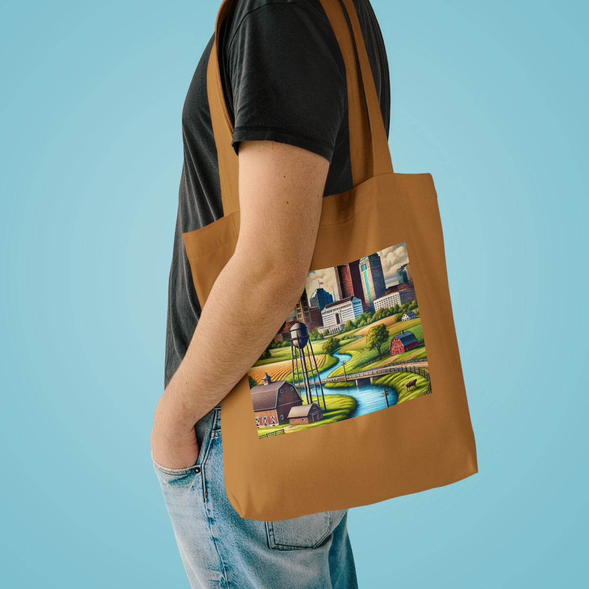 Rural River City Skyline Hometown Landscape Tote Bag