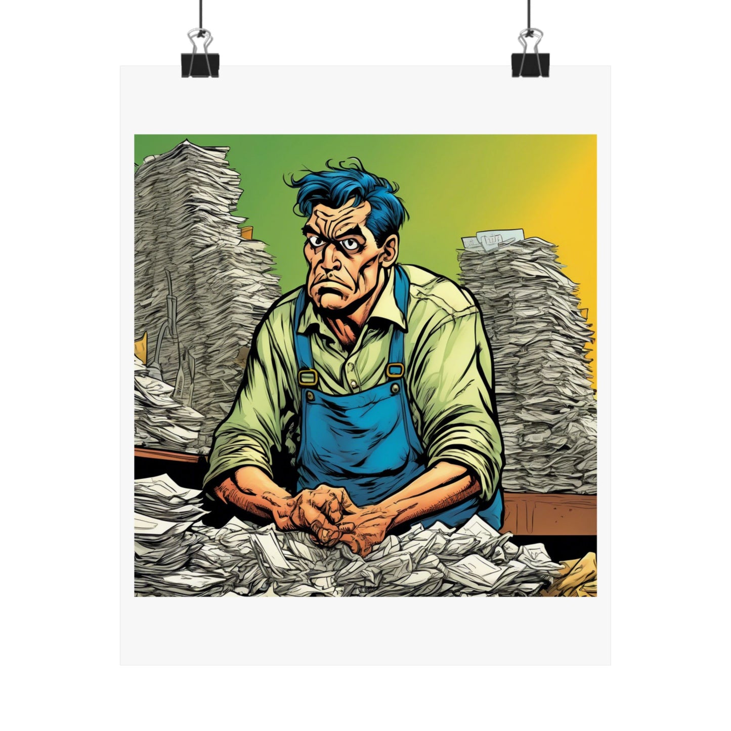Paperwork Chaos Desk Worker Funny Office Art Poster