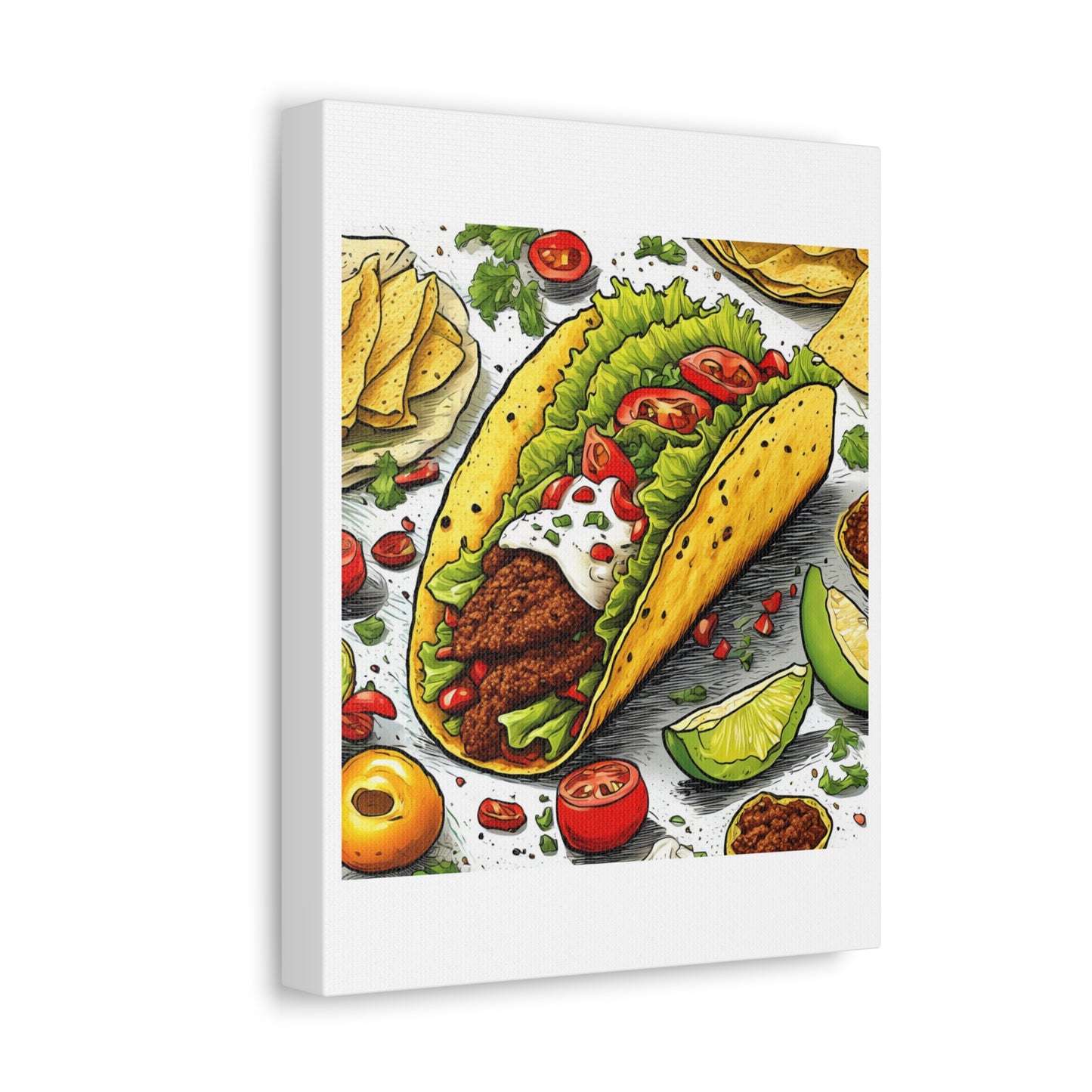 Bold Taco Illustration Foodie Gift Art Canvas