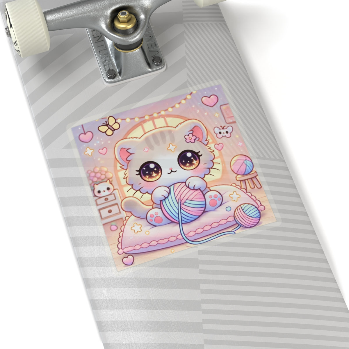 Cozy Kawaii Knitting Cat Pastel Yarn Sticker