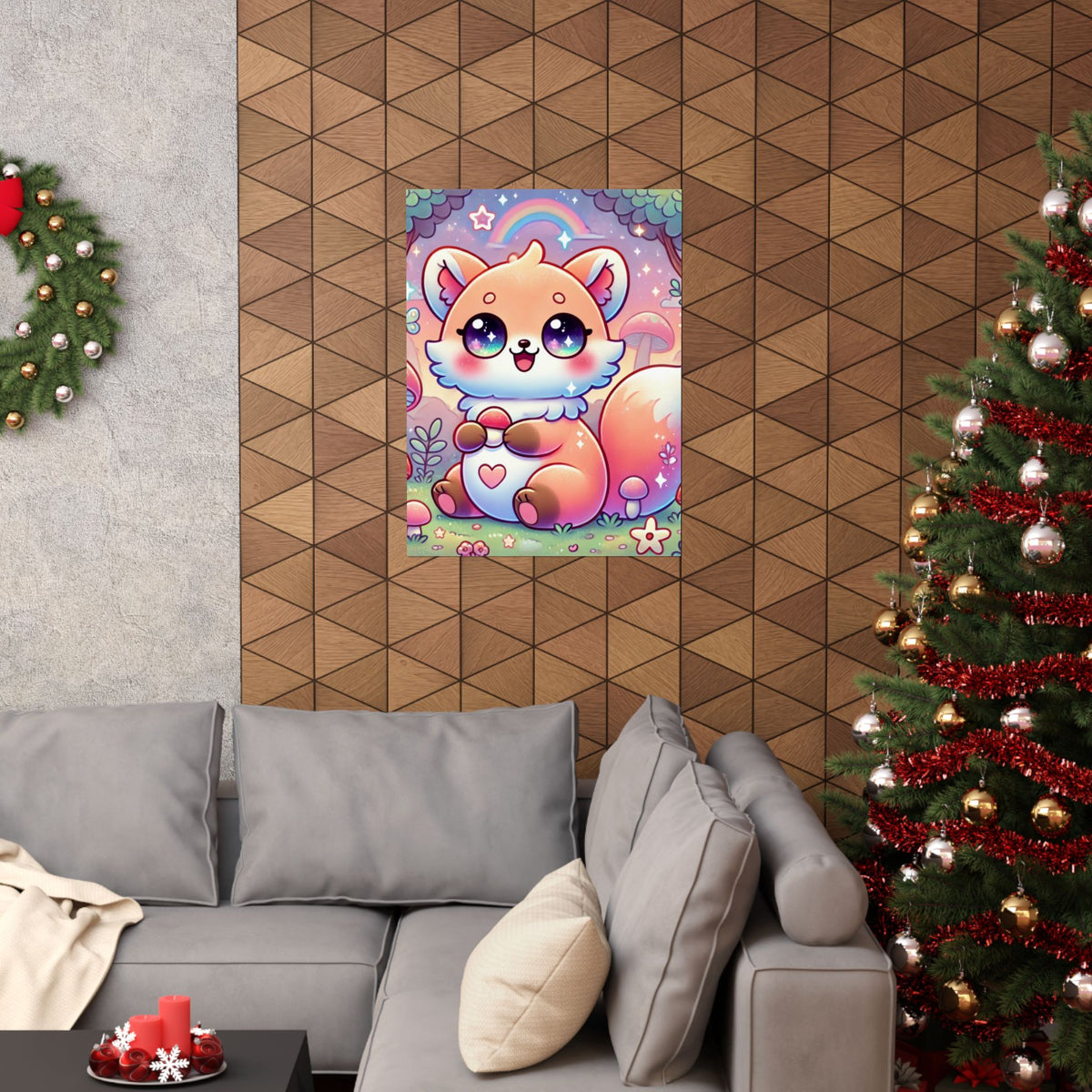 Pastel Woodland Fox Mushroom Kawaii Wall Art Poster