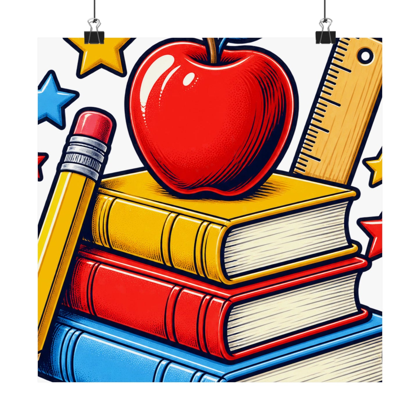 Retro School Books Apple Teacher Appreciation Art Poster