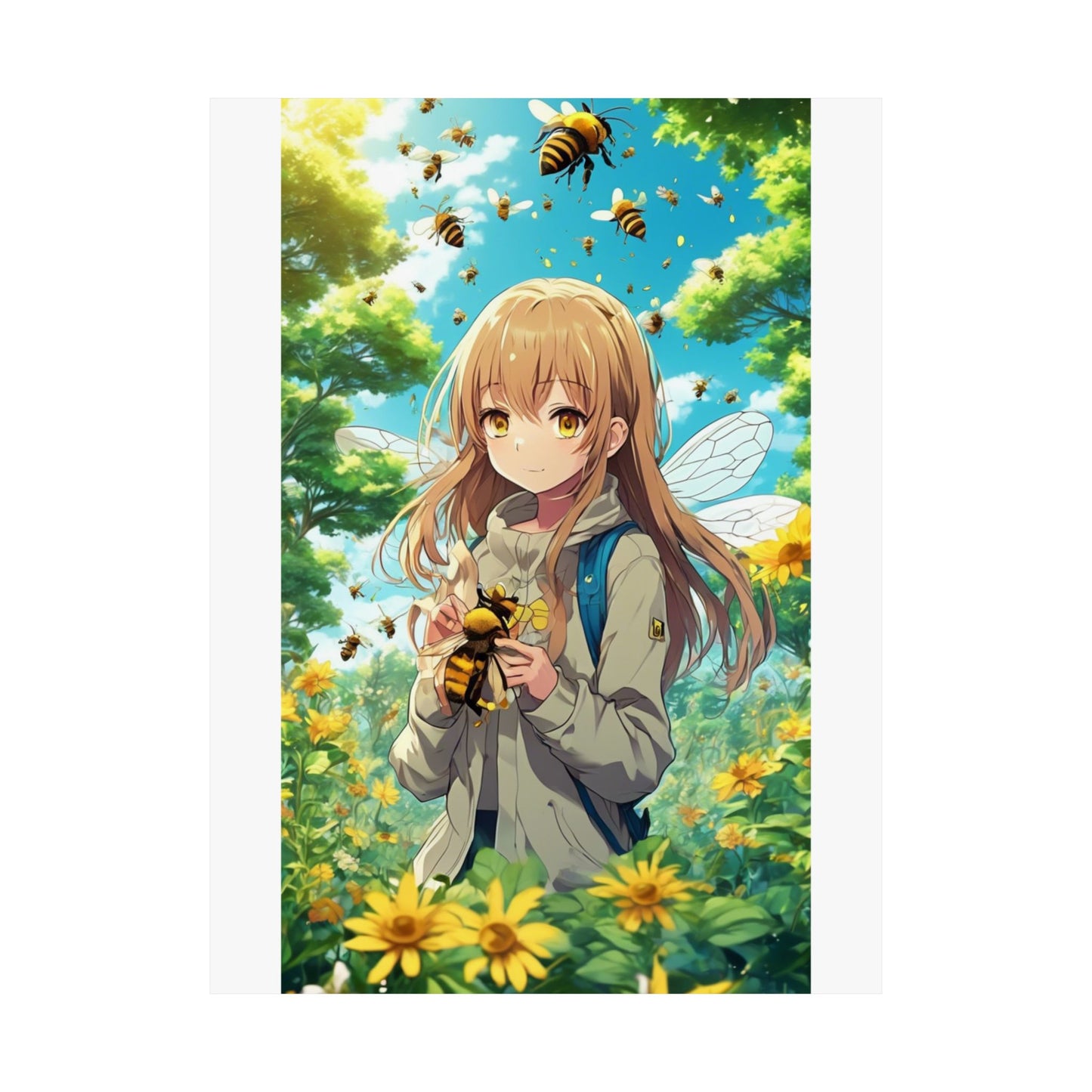 Bee Fairy Garden Anime Nature Art Poster