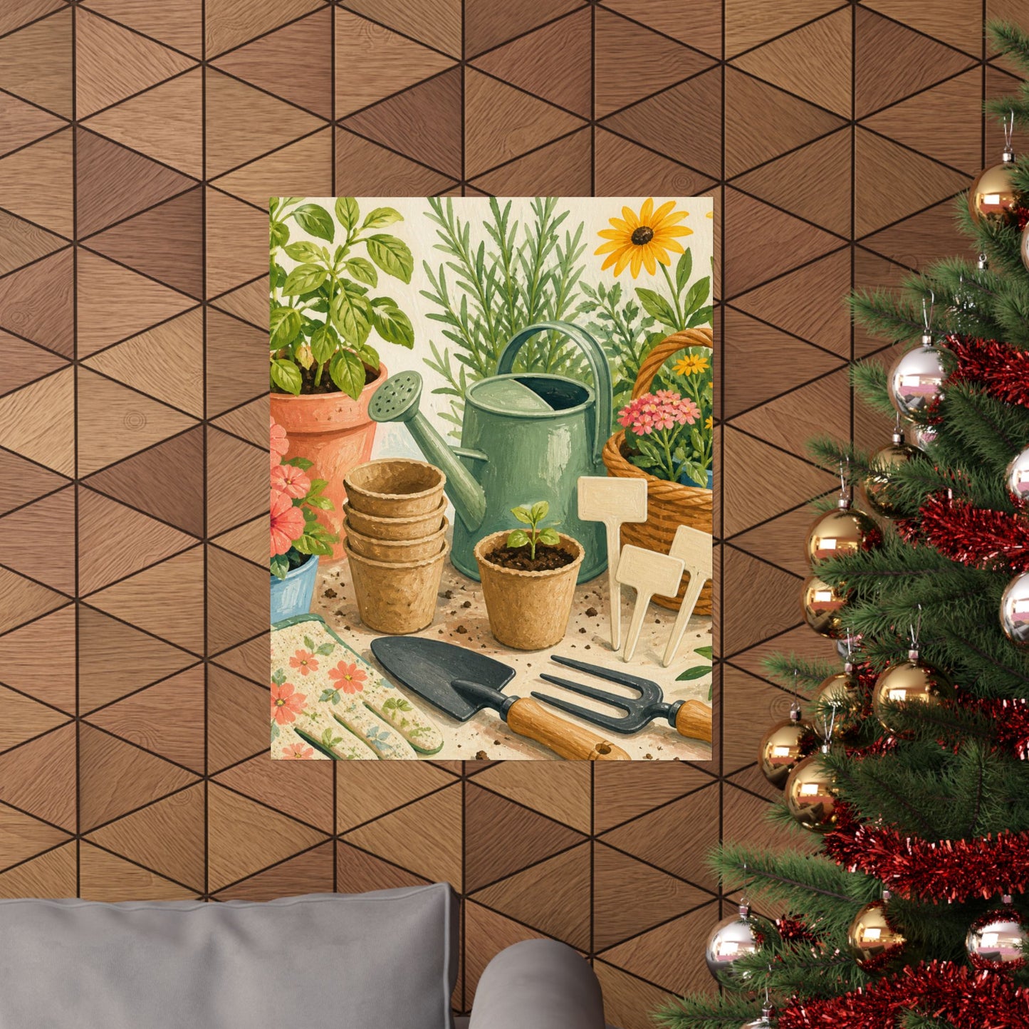 Colorful Gardening Tools and Flowers Hobby Poster