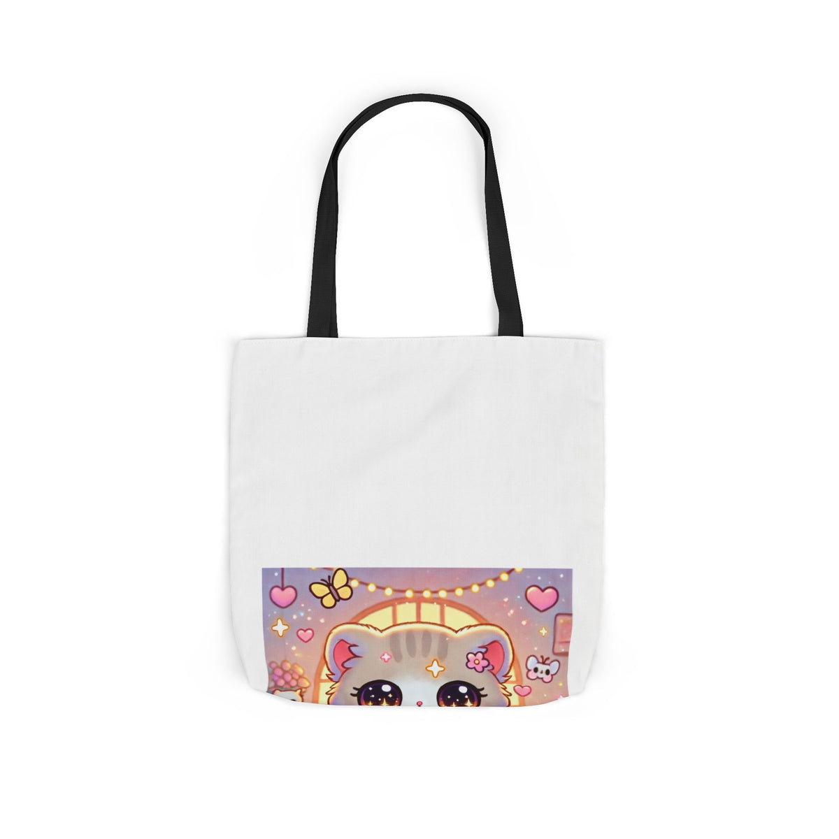 Cozy Kawaii Knitting Cat Pastel Yarn Canvas Tote Bag